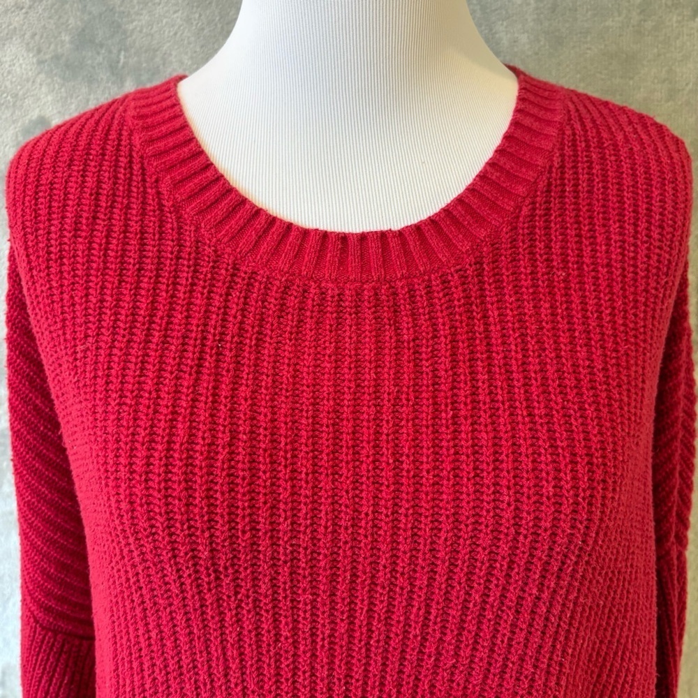 Hollister Waffle Knit Cropped Red Sweater Wmn’s M Valentines - Picture 3 of 11